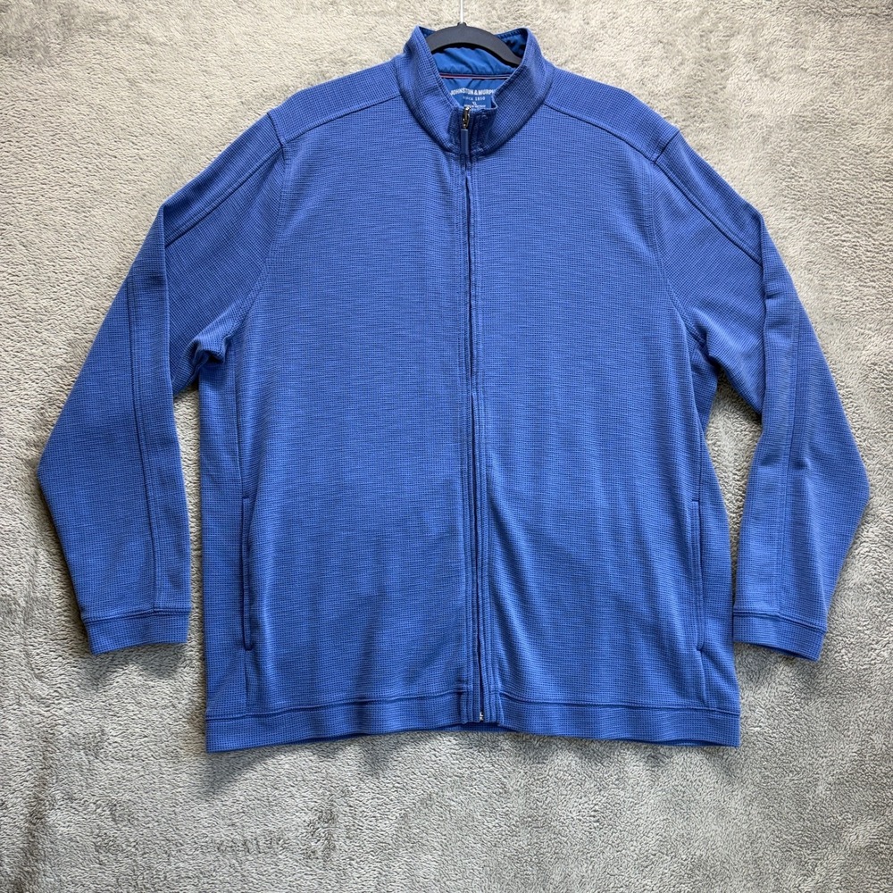 Johnston & Murphy Jacket Mens XL Blue Long Sleeve Full Zip Waffle Knit Casual